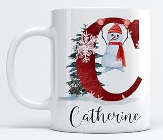 EKAM Personalised Mug Christmas Initial Name, Santa Coffee Tea Mug, Customised Christmas Mug for Family, Friends, Mum, Dad, Kids and Girls, Tea Coffee Mug (11oz)