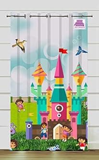 DECOMIZER Doraa Kingdom Printed Kids Curtains, 1 Panel, 4x7 Feet, Kids Room, Nursery, Bedroom, Playroom