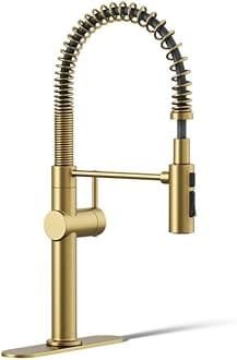 KOHLER 22973-2MB Crue High-Arc Kitchen Faucet with Pull Down Spring Spout, Professional Pre-Rinse Kitchen Faucet, Commercial Faucet, Vibrant Brushed Moderne Brass
