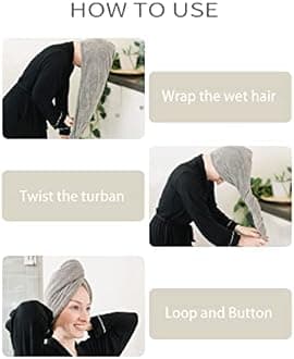 Extra Large 4 Pack Microfiber Hair Towel Wrap for Women Super Absorbent & Quick Dry Hair Drying Towels with Button, Hair Turbans for Curly & Straight Hair - Anti-Frizz