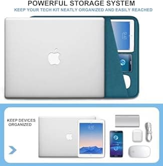 Laptop Sleeve Bag 13.3 inch, Shockproof Protective Computer Cover with Accessories Pocket, Portable Laptop Case Compatible with MacBook Air/Pro 13-13.3 inch, Compatible for MacBook Pro 14 inch, Cyan