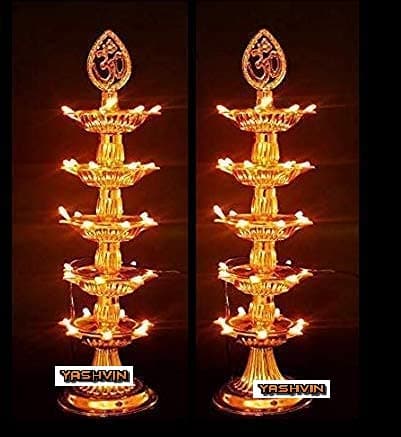 MAHA Pack || 5 Layer Jyot Diya for Pooja (Pack of 2) || 35 Light Maha-Diya || Premium Electric Golden Light Diya for Diwali || Made in India || SHM110