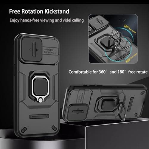 for iPhone 13 Pro Case with Sliding Camera Cover and 360° Rotate Ring Kickstand Heavy Duty Protective Shockproof Protective Phone Case for iPhone 13 Pro Cover,Black
