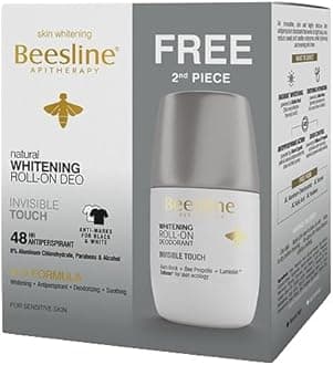 Beesline Invisible Touch Fragrance Whitening Roll-On Deodorant, 1+1 Free, 48-Hours Anti-perspirant Protection, 0% Aluminum Chlorohydrate, Parabens & Alcohol, 4 In 1 Formula, For Sensitive Skin, 50ml