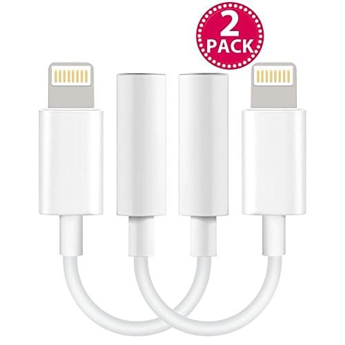 iPhone 7/7 Plus Adapter, (2 pack) Lampari lightning to 3.5mm headphone jack aux adapter for iPhone 7/7 Plus -(iOS 10.2, 10.3) White