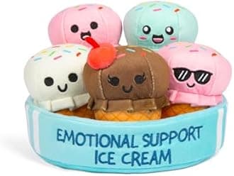 Emotional Support Ice Cream Cones by Relatable, Cuddly Stuffed Animals and Toys, Squishy Toys and Plushies, Great Gift Ideas for Loved Ones of All Ages, Includes 5 Plushies with Carrying Basket