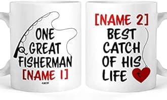 CUBICER Personalized White Ceramic Coffee Mug Mugs Fishing Mug For Men Dad Papa Father Friends Fisherman Holiday Presents Custom Name Personal Text Large Tea Cups Novelty Wine Glass 11 and 15 oz