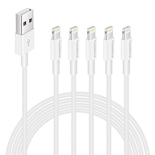 iphone Charger 6FT Cables,Feel2Nice 5 Pack iphone USB Cables Data Sync Charging Cord 8 Pin to Charger for iPhone X 8 / 8 Plus / 7 / 7 plus / 6s/6s plus /6/6 plus iPhone 5 / 5s / 5c / iPad , White