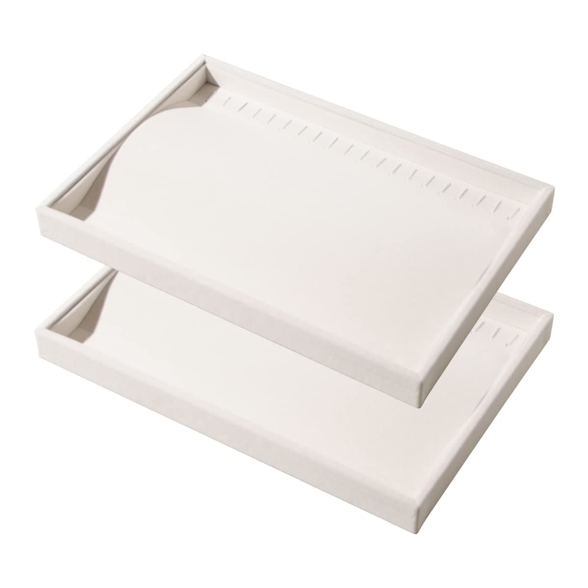 2 Pcs Stackable Jewelry Organizer Trays,20 Hooks Necklace Chains Display Storage Trays Holder (Beige)