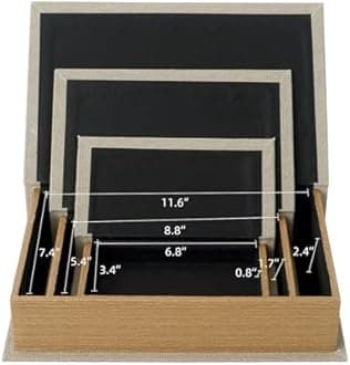 DECOR4SEASON Modern Linen and Wood Decorative Faux Book Boxes Set of 3-13",10",8" - Linen