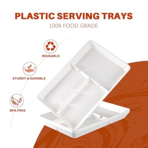 WELDUN 3 Pack Serving Tray Plastic, Compartment Serving Platters, BPA free, Dinner/Fruit/Snack Food Tray for Kichen, Bar, Buffets, Party, Thanks Giving Day, Christmas
