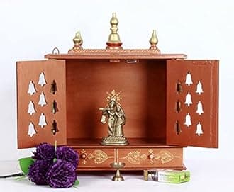 Rajasthani Ethnic Handcrafted Wooden Temple / Mandir / Pooja Ghar / Mandapam Size 18 x 09 x 22 Inch Outer. 16x8x10.5 Inch Inner Size Wide x Deep x High. HB17KI-435