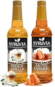 Syruvia Coffee Syrup Variety Pack - French Vanilla & Salted Caramel- Gluten-Free, Kosher, 25.4 fl oz Bottles - Enhance Your Coffee Experience with Premium Flavoring Syrups