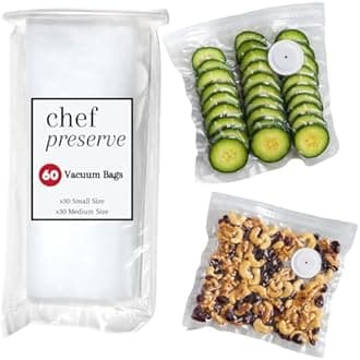 Chef Preserve Reusable Vacuum Sealer Bags for Food – 60 BPA-Free Food Storage Bags, Freezer, Microwave – Odor-Resistant, Leak-Proof – Compatible with Chef Preserve Vacuum Sealers
