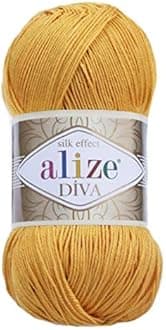 Alize Diva Silk Effect 100% Microfiber Acrylic Sport Yarn 1 Ball skeins 100gr 383yds Color (488 - Saffron)