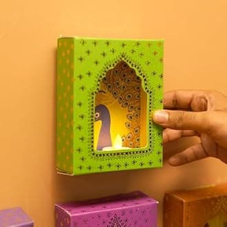 Deep Dwar Diwali Jharokha Lamps Set of 06 with LED Diyas | Festive Decor | Wall Decor | Traditional Jharokha Box | DIY Craft | Perfect for Diwali Decorations & Balcony (Set of 06)