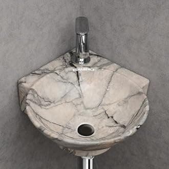 REMANENCE Wall Mounted Wash Basin for Bathroom | Ceramic Wash Basin Wall Hung Small Corner Wash Basin/Sink (16.3 x 13.8 x 4.3 Inch) (Designer Beige Black)