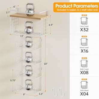 Towel Racks for Bathroom,Towel Rack Wall Mounted, 6 Tier Rolled Or Folded Towel Holder with Floating Shelves, Bathroom Towel Holder for Bath, Hand Towels,White,Walnut Wood Panel