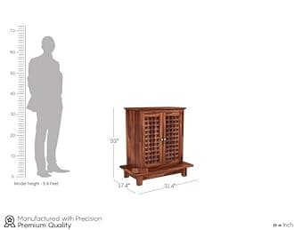 JB Art Sheesham Wood Temple for Home & Office/Mandir/God Stand/Pooja Stand/Home with Doors & Multiple Storage with Drawer (Honey Oak Finish)