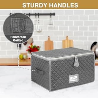 Stack Store Plus More Stemware Storage Case - Holds 12 Wine Glasses or Crystal Glassware with Label Holders and Fully Padded Inside - 16" x 13" x 10"H - Gray - Hard Sides and Stackable