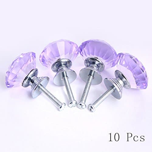 TankeDirect Crystal Handle Knob for Desk Drawer Glass Cabinet Knobs 10 Pcs 30mm(purple)