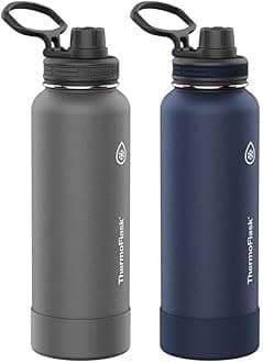 ThermoFlask Stainless Steel Water Bottle, 40 oz, 2-Pack (Midnight/Stone)