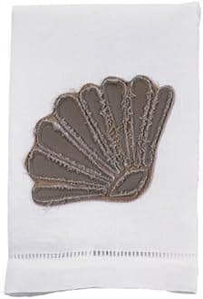 Mud Pie White Linen Towel with Shell Applique