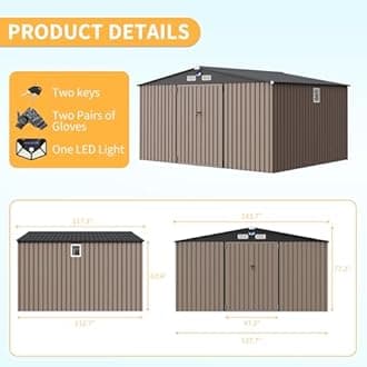 10x12 ft Outdoor Storage Shed, Metal Garden Tool Shed with Updated Frame Structure, Lockable Doors and Windows, Ideal for Backyard Garden Patio Lawn, Brown