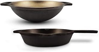 The Indus Valley Super Smooth Cast Iron Cookware Set | Fry Pan (24.8 Cm) + Kadai (26.1 Cm) | Pack Of 2 | Nonstick Pre-Seasoned Cookware, 100% Pure & Toxin-Free, No Chemical Coating, Black