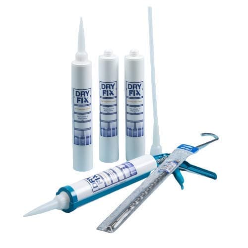 DryFix DPC Damp Proofing Injection Cream 380ml x 4 Kit (with Mastic Gun & 12mm SDS Drill Bit)