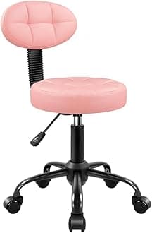 Round Stool with Back for Work SPA Shop Home Massage Height Adjustable Swivel Stool Chair with Wheels (Pink)