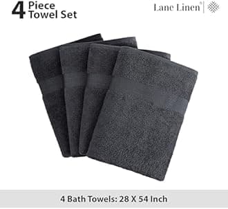 LANE LINEN 100% Cotton Bath Towels 4 Pack (28"x54") - Ring Spun Mercerized Cotton Large Towel Set for Bathroom - Quick Dry, Soft & Absorbent Large Bath Towel Set - Oeko Tex Certified - Black Towels