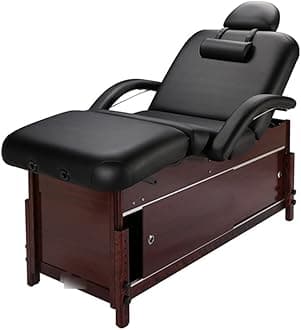 Stationary Massage Table, Spa Bed PU Leather Beech Wood Bed Legs, for Spa Salon Clinic Lash Tattoo Shop