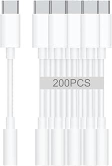 USB-C to 3.5mm Audio Headphone Adapter - HiFi 200 Pack Compatible with Apple iPhone 17 16 15 Samsung Galaxy S25 S24 S23 S22 S21 Plus Pro Max Ultra Pixel iPad - Type C to Aux Cord Jack Dongle Adapter