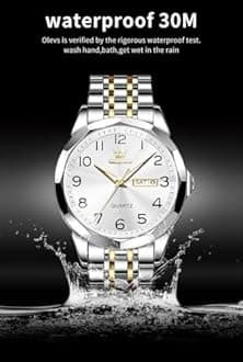 OLEVS Men's Watch Luxury Business Dress Watch UK Diamond Design Quartz Stainless Steel Waterproof Luminous Week Calendar Gift