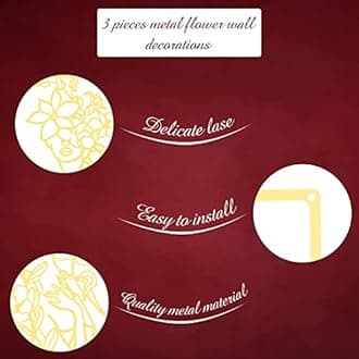 CHENGU Metal Wall Art (3 Pieces, Gold, Floral Style) - Minimalist Abstract Woman Line Drawing Wall Art Decor for Kitchen Bathroom Living Room