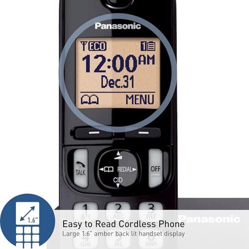 Panasonic - Cordless Phone, 1.6 Inch Backlit Display, Call Blocking, Speaker, 10 Hours Talk Time, 1 Earphone - KX-TGC200B (Black)
