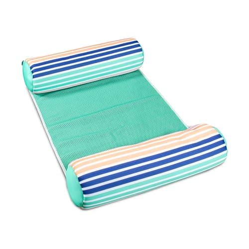 Big Joe Shaka Hammock Sling Pool Float, Rivera Stripe Turquoise, Doubled-Sided Mesh, Quick Draining Fabric, No Inflation Needed