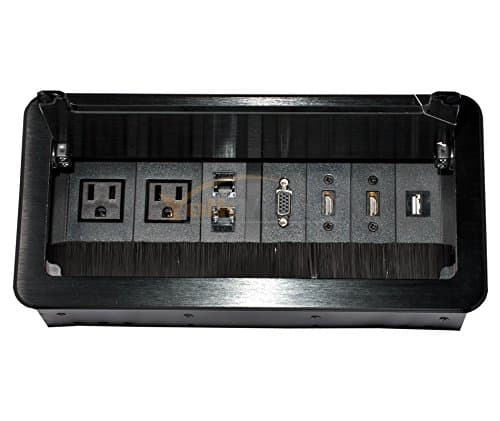Yolkvisual Tabletop Multimedia Connectivity Box - 2 AC Power（US + 2 RJ 45 + 2 HDMI + + 1 USB, no Cables, Black