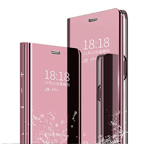 LANYOS Compatible Samsung Galaxy Note 10+ Plus 5G Flip Case，Full Body Protection Translucent Electroplate Plating S-View Mirror Cover Built in Kickstand (6.8 inch 2019) (Rose Gold)