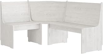 vidaXL Solid Wood Pine Corner Bench - White, Adjustable Left/Right Lounge Seat for Living/Dining Room, 151x118.5x85cm, with Backrest