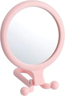 SVS ONLINE Double Sided 1x 10x Magnifying Handheld Mirror, Travel Folding Compact Hand Held Desk Makeup Mirror for Women with Adjustable Handle (Double Sided Folding Makeup Mirror)