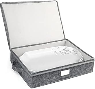 LotFancy Platter Storage Container, Hard Shell, China Storage Container for Moving, 17x13x3.5 in, 5 Felt Dividers Included