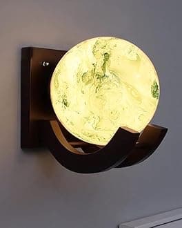Traditional Indoor Wall Light Brown Color Globe Shape E27 Holder Upto 100-Watts Made in India (Bulb Not Included) Pack of 1(Wood) (Color Brown, 2)