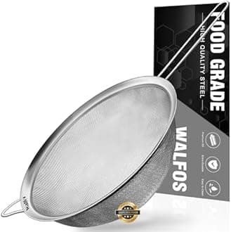 Walfos 9 Inch Large Fine Mesh Strainer, Kitchen Metal Food Strainers with Sturdy Handle, Stainless Steel 30 Mesh Sieve Sifters for Rice, Quinoa, Pasta, Fruits, Vegetables, etc.