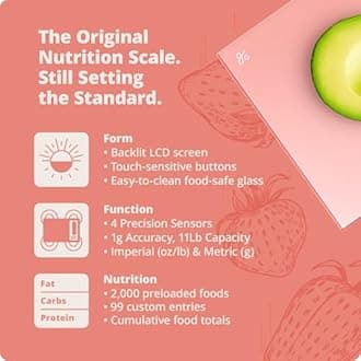 Greater Goods Nutrition Food Scale, Perfect for Weighing Nutritional Meals, Calculating Food Facts, and Portioning Snacks, Designed in St. Louis (Coral Pink)