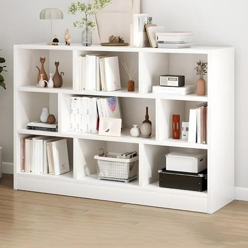 LITFAD Wood Modern Cube Bookcase with Closed Back and Multiple Shelves Floor Storage Cabinet for Home Office Study Room Library - White 47.2" L x 9.1" W x 39.4" H
