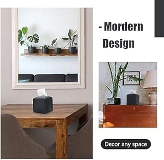 PENGLONG Tissue Box Cover 5X5X5'' PU Leather Tissue Holder Square Tissue Cube Box Organizer for Bathroom Vanity Countertop, Car, Night Stands, Office, Home, Kitchen (2Pack, Black)