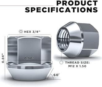 White Knight 1307-1S-20AM Chrome M12x1.50 Open-End Bulge Acorn Lug Nut, 20 Pack