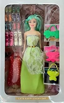 CREATURE Pretty Doll for Girls | Cute Foldable Doll | Beautiful Doll Cute Doll Set for Girls Kids | Doll with Shoes & Fashion Accessories Kit Play Set (CRE-DOLL-05-NEON) (NEON)